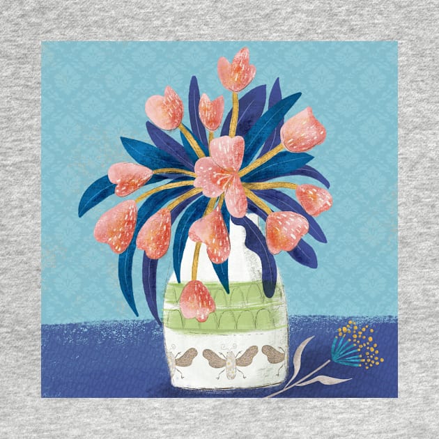 Folk art flower in vase//hand drawn painted vase of tulips by Bridgett3602